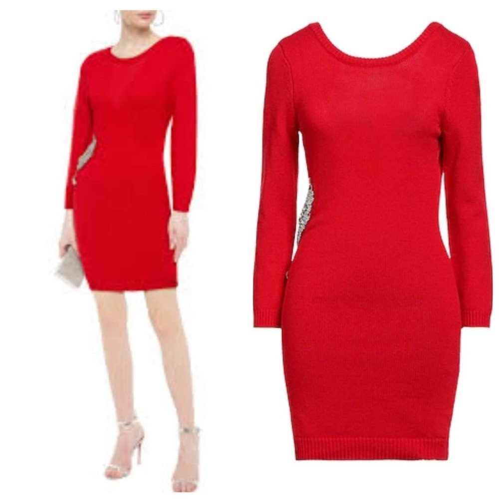 BA&SH Oia Red Cashmere Blend Crystal Embellished Mini Sweater Dress| 4